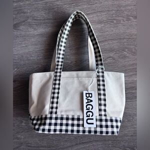 BAGGU Small Heavyweight Canvas Tote - Black and White Gingham (NWT)